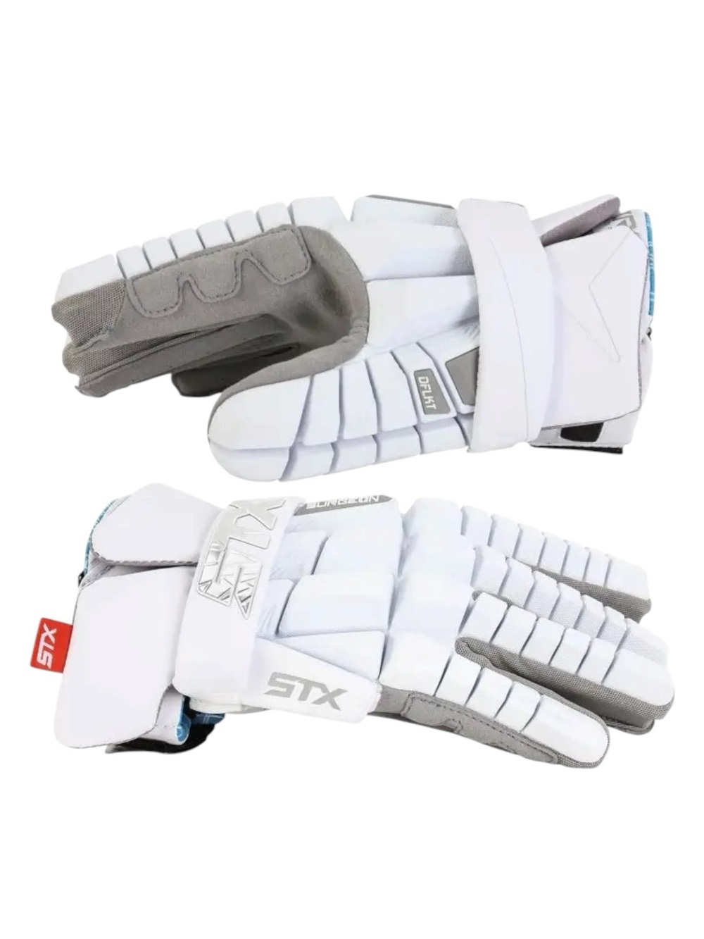 NEW STX Surgeon RZR2 Men’s Lacrosse Gloves (White/Blue Trim) Size Large